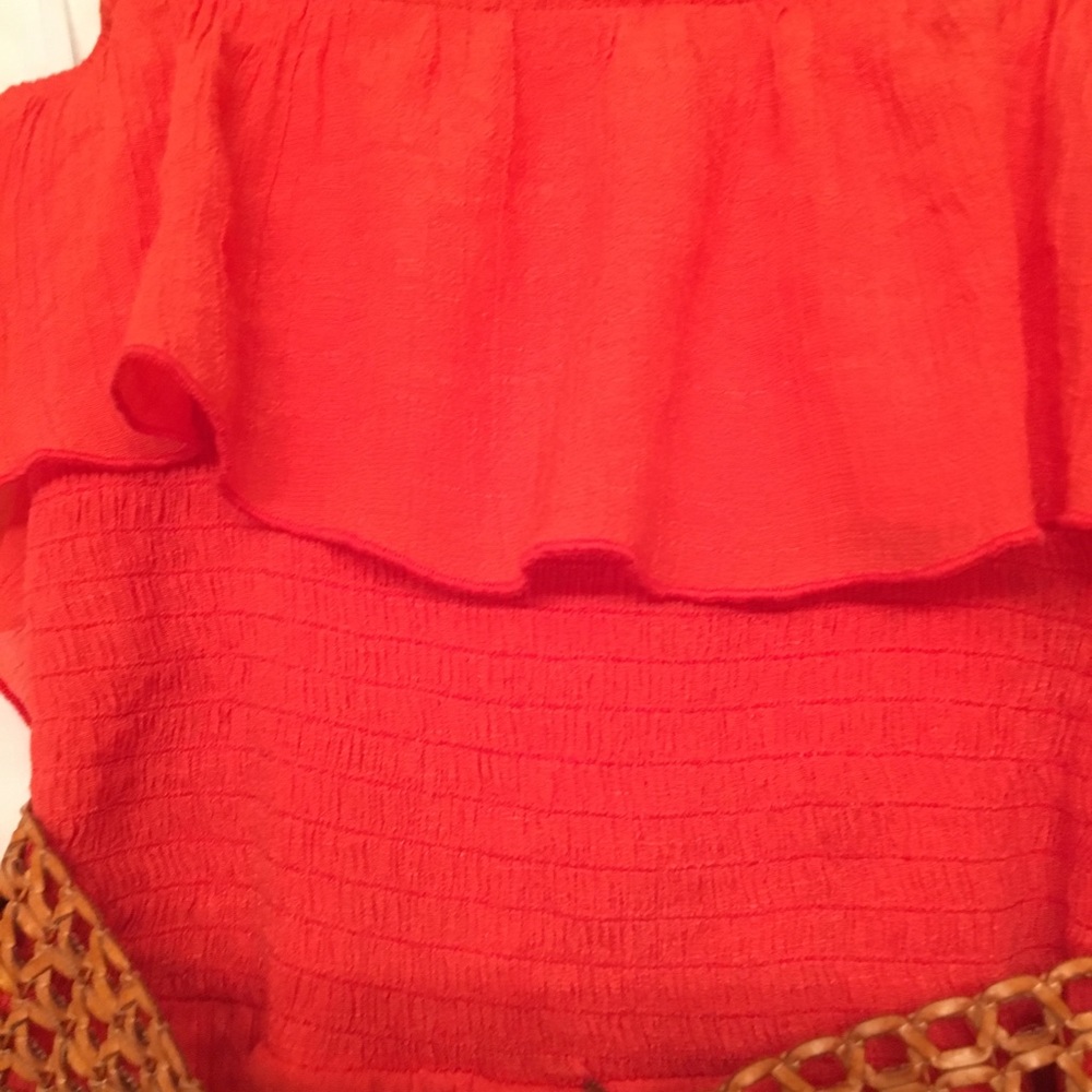 Dark Salmon color Strapless Ruffle Dress w/belt💐Host Pick💐 - Picture 4 of 8